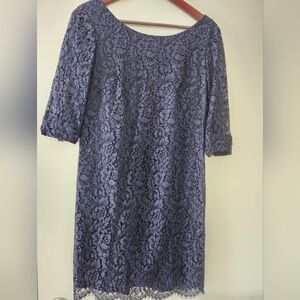 Shoshanna Long Sleeve Lace Dress in Deep Blue